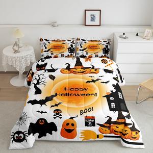 Erosebridal Комплект постельного белья Happy Halloween с костями, паутиной и узором замка и летучих мышей, готический утепленный, Multi 01
