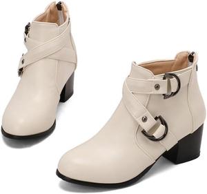 Женские ботильоны с широкой посадкой, классические босоножки с высоким каблуком и задней молнией, короткие ботинки, удобные для повседневной носки BLXQPYT, Off-White
