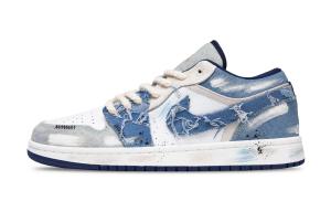 Jordan Баскетбольные кроссовки Air 1 из искусственного денима с антискользящим покрытием, износостойкие, низкие, мужские, небесно-голубые