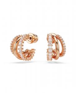 Серьги-кольца в форме гиперболы, смешанной огранки, миниатюрные, белые, с покрытием из розового золота Swarovski, Rose gold