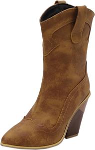 Женские ботильоны с острым носком и толстым каблуком, классическая кожаная модель на осень и зиму, женские ботинки-ковбойки на платформе Generic, Brown