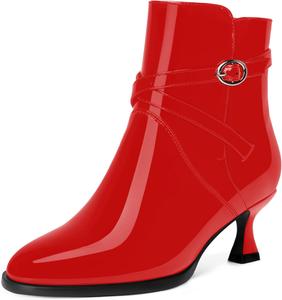 Женские ботильоны MODENCOCO с застежкой-молнией, лакированное платье, пряжка, круглый носок, ремешок на щиколотке, низкий каблук 2 дюйма, Red