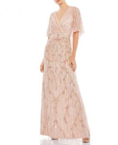 Украшенное платье-труба с каплевидными рукавами и запахом Mac Duggal, розовый