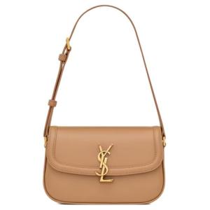 SAINT LAURENT Миниатюрная женская сумка из телячьей кожи светло-орехового цвета