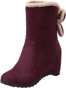 Женские зимние ботинки SACFOF средней длины с мягкой посадкой, бантом, круглым носком, скрытой танкеткой, молнией, широким голенищем и на каблуке, Red