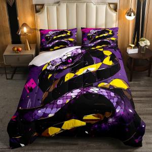 Erosebridal Комплект постельного белья Reptile Snake Print с принтом змеиной кожи в стиле сафари, Purple Yellow