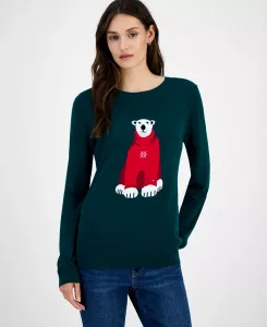 Женский хлопковый свитер с медвежонком и круглым вырезом Tommy Hilfiger, коричневый