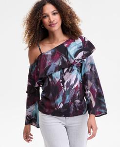 Женская блузка с асимметричным вырезом и оборками INC International Concepts, Blue Group