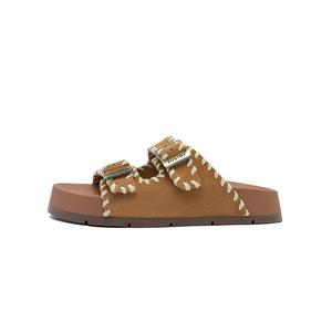 Женские тапочки-слайды с резиновой прострочкой, тихие, устойчивые к запахам и истиранию, амортизирующие, цвет "кэмел" JOSINY, Camel (Heel Height 3Cm)