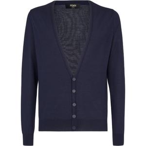 Кардиган с v-образным вырезом и пуговицами, фактурный FENDI, темно-синий