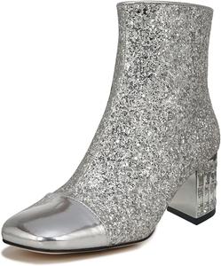 Женские ботильоны XYD с квадратным носком, блестками, широким каблуком и боковой молнией, кристальные массивные ботинки до щиколотки для вечеринок, Silver