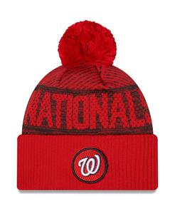 Мужская красная спортивная вязаная шапка Washington Nationals Authentic Collection с манжетами и помпоном New Era