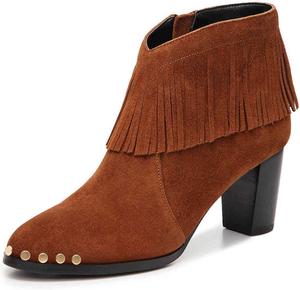 Женские стильные ботильоны YDN с массивным средним каблуком, кисточками, заостренным носком, бахромой, зимние сапоги, на молнии, для офиса и платьев, Brown Studded
