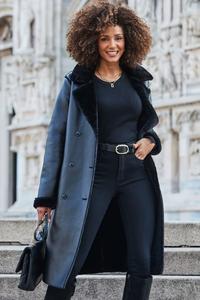 Пальто из искусственной овчины с поясом Sosandar, черный