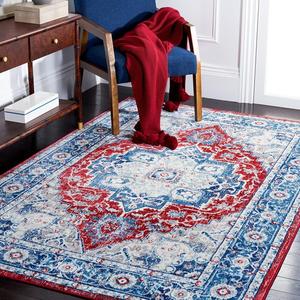 Ковер SAFAVIEH, 201 x 201 см, Brentwood Collection - квадратный, Blue & Red, Oriental Medallion Design, без линьки и простой в уходе, идеален для помещений с высокой проходимостью в гостиной, спальне (BNT837N)