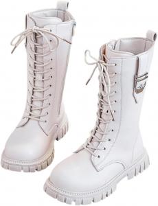 Детские сапоги для верховой езды на шнуровке, средние по голени, боевые сапоги, кожзам, боковая молния, панк-гот стиль, подошва с протектором, для детей 4-11 лет Generic, C-White