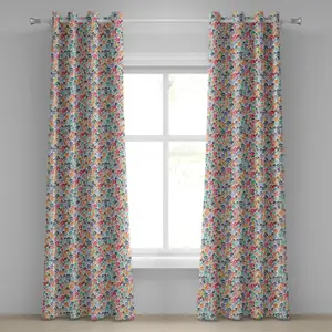 Штора ABAKUHAUS с люверсами в виде черепа, с принтом в стиле мультфильма "Хэллоуин", разноцветными черепами, скрещенными костями и забавным рисунком в мультяшном стиле, декоративная, двухпанельная, 280 см x 260 см, разноцветная Abakuhaus