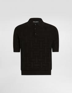 Шелковая футболка-поло с жаккардовым логотипом Dolce & Gabbana, черный