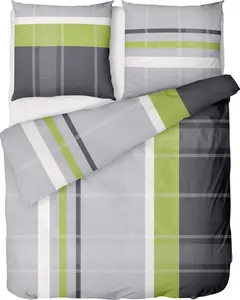 Фланелевое постельное белье 135x200 см, 100% хлопок, серо-зеленые полосы, застежка-молния, подушка 80x80 см, подходит для любого сезона и зимы. Dobnig GmbH