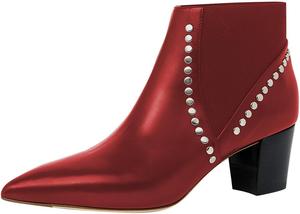 Женские ботильоны FOWT с заостренным носком, на щиколотку, с массивным каблуком, заклепки, эластичные по голенищу, модные, размеры 4-16 США, Red