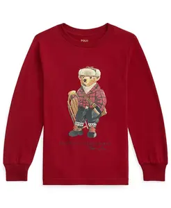 Мальчики 2-7 лет Polo Bear хлопковая футболка с длинным рукавом Polo Ralph Lauren, красный