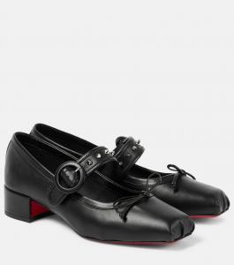 Кожаные балетки Mary Jane с шипами Mamastrapita Christian Louboutin, Black/Lin Black