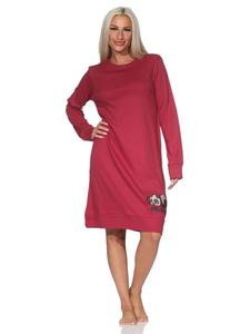 Ночная рубашка из интерлока с длинными рукавами, манжетами и анималистичным принтом ягодного цвета. NORMANN