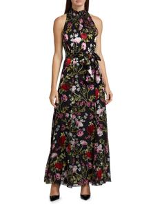 Платье-макси Dita Floral Burnout Alice + Olivia, цвет Black Floral