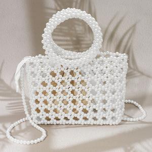 Элегантная сумка через плечо с жемчужным бисером, круглой ручкой и решетчатым дизайном FASHNZFAB, белый