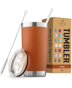 Стакан из нержавеющей стали объемом 20 унций с крышкой и трубочкой — дорожная кружка-стакан для кофе без пота Zulay Kitchen, pumpkin