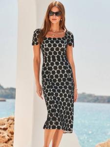 Геометрическое платье миди с квадратным вырезом Sosandar, Black/White