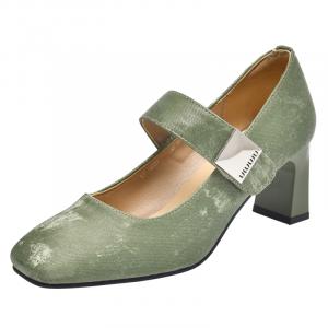 Devanro Зеленые женские туфли Мэри Джейн на массивном каблуке 8 см, цвет Green