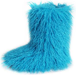 Женские сапоги HINDOLA с искусственным мехом, теплые снежные сапоги, пушистые мягкие замшевые сапоги с круглым носком, удобные зимние ботильоны, противоскользящая обувь для улицы и дома, плоская подошва, 9.5-10 Blue