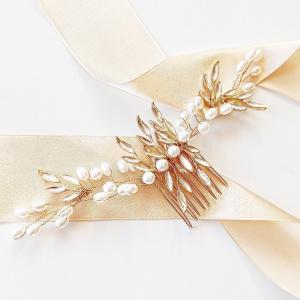 Коконет, золотой гребешок для волос с жемчугом и листьями Свадебная прическа в стиле бохо Свадебная прическа Kokonet