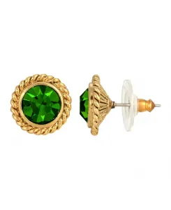 Женские серьги-гвоздики с круглыми зелеными пуговицами из 14-каратного золота 2028, green