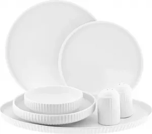 Набор столовой посуды Борнео с рельефным рисунком - фарфоровый сервиз из 27 предметов белого цвета Almina