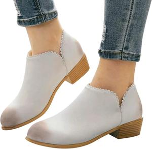Женские ботильоны ZBYY, мода, зимние, на низком каблуке, массивные, с V-образным вырезом, перфорированные, с круглым носком, без шнуровки, вестерн-стиль, 5.5 White