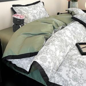 Disney Комплект постельного белья 2.0м, 4 предмета, для кровати 220x240 см, ткань айсилк, цветочный принт, зеленый