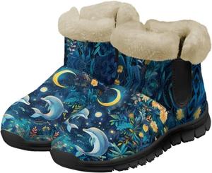 Зимние ботинки Jeiento Dolphin для женщин, теплые, уютные, утепленные слипоны для прогулок, Dolphin Moon Floral