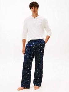 Хлопковый комплект пижамы с длинным рукавом и воротником хенли в подарочной коробке Tommy Hilfiger, Ecru/Crest Aop