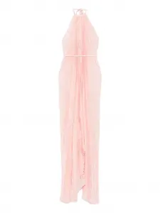 Плиссированное платье с халтернеем L'IDÉE, розовый