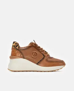 Женские кожаные туфли на высокой резиновой танкетке Carmela, коричневый