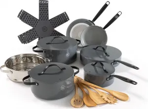 Набор сковородок BE Living из 20 предметов - подходит для индукционных плит - антипригарное покрытие - подходит для всех типов плит - термостойкие ручки - в комплект входят сковорода, кастрюля и кастрюля - серый цвет Megaprojects B.V.