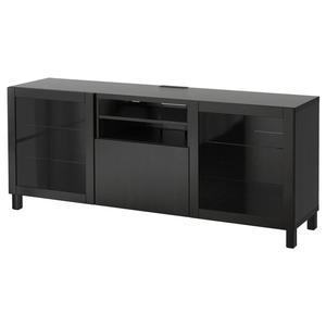 Тумба под телевизор с ящиками BESTÅ IKEA, цвет lappviken/sindvik black-brown clear glass