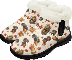 Юношеские ботинки для мальчиков и девочек, зимние теплые ботинки, противоскользящие легкие уличные туфли для холодной погоды Chririnla, Pumpkin Dachshund