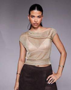 Асимметричный полупрозрачный топ с металлическим эффектом ASOS DESIGN золотистого цвета
