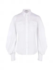 Рубашка с объемными рукавами и карманом Brunello Cucinelli, белый