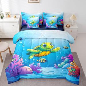 Erosebridal Детский комплект постельного белья с морскими черепахами, мягкий мультяшный подводный мир, милые коралловые рыбки, Blue Purple