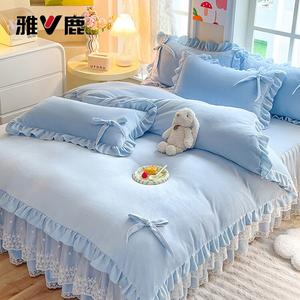 Yalu Комплект постельного белья 1,5 м, 4 предмета: пододеяльник 200x230 см, простыня, 2 наволочки, цвет небесно-голубой, антистатик