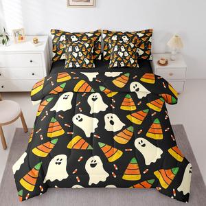 Erosebridal Комплект постельного белья Happy Halloween для детей с мультяшными привидениями и веселыми тенями в тематике Хэллоуина, White Red Black